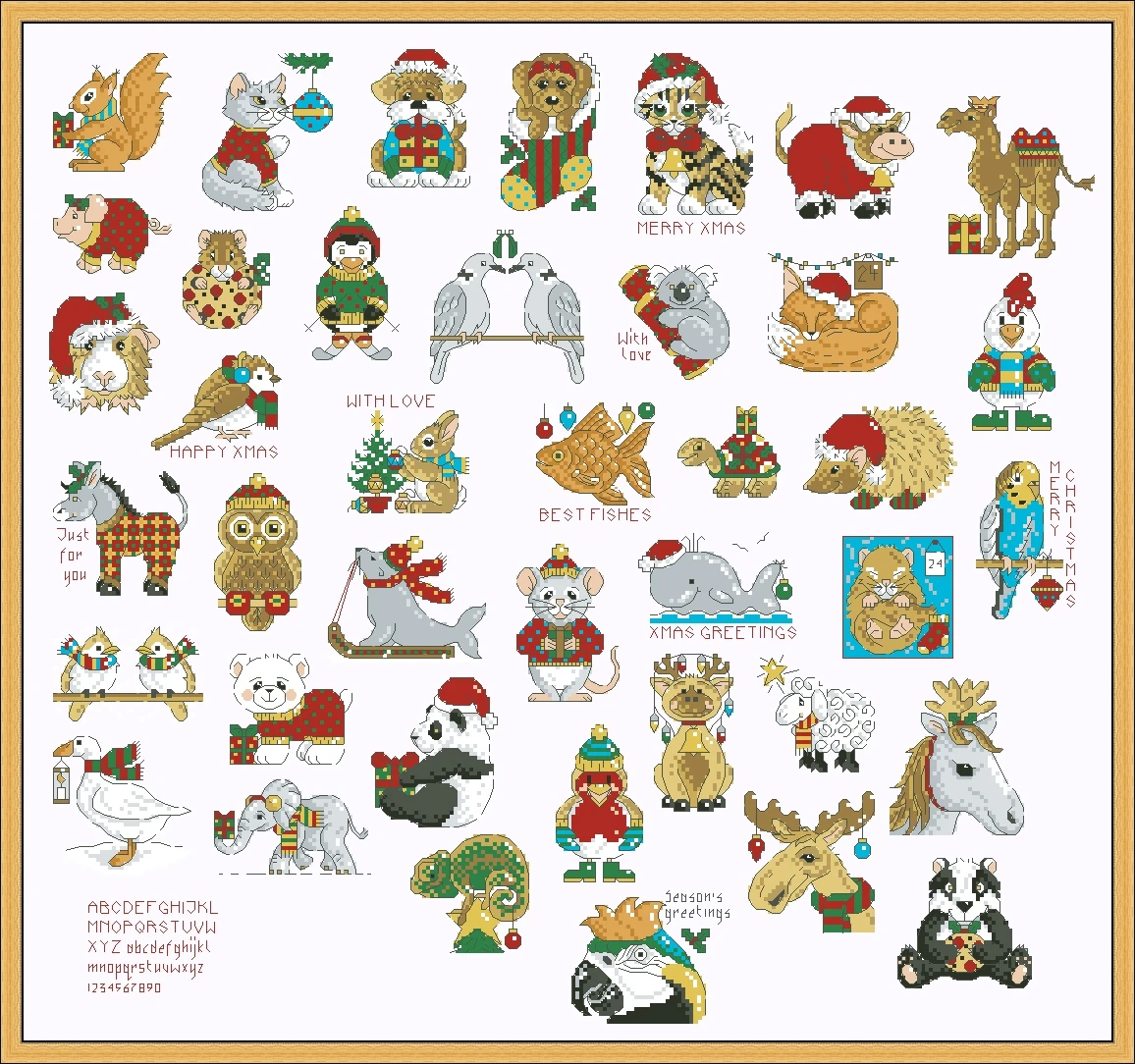 

Christmas animals Cross Stitch Ecological Cotton Thread Embroidery Home Decoration Hanging Painting Gift
