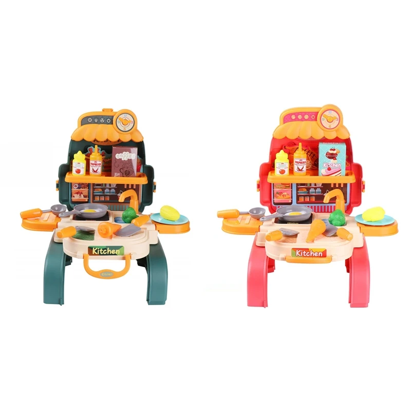 

21 PCS 3-In-1 Kitchen Cooking Toys Backpack Pretend Play Chef Cooking Kitchen Set Kids Kitchen Playset Toys