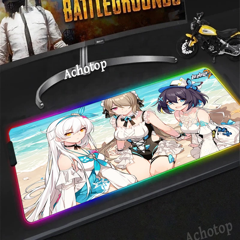 

Honkai Impact 3rd Mouse Pad RGB Gaming Accessories Laptop Mousepad Gabinete PC Gamer Carpet LED Backlit CS GO Varmilo Desk Mat