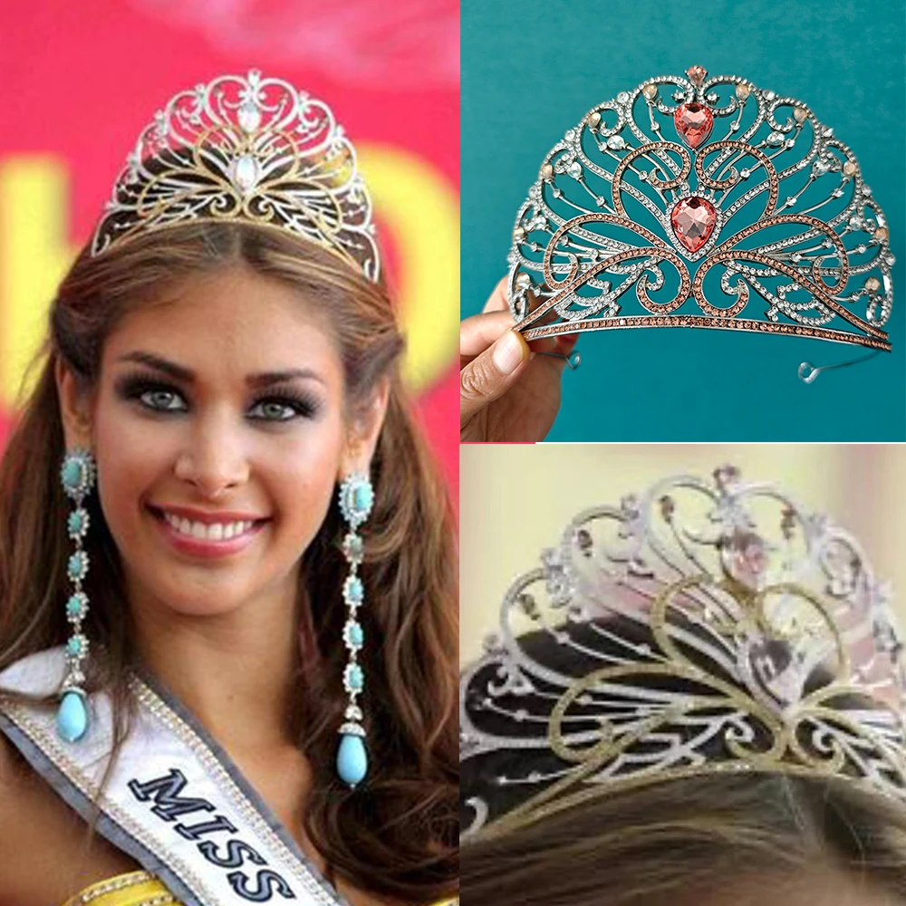 Роскошные короны Miss World для конкурса розовые кристаллы ювелирные изделия невесты