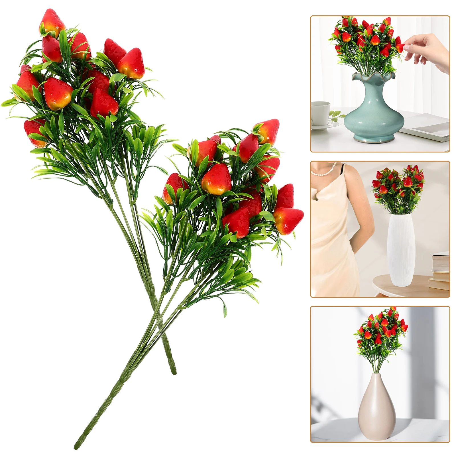 

2 Pcs Desk Topper Artificial Strawberry Stems Artificial Fake Flower Strawberry Bunch Decor Home Decor Plastic Strawberry Branch