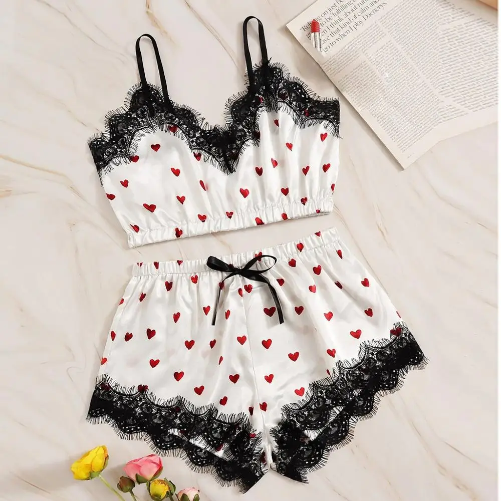 

MARCELO love suit sexy lace ice silk halter top pajamas