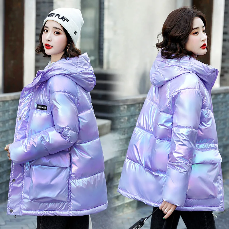 2023 Ladies Winter Long Jacket Oversized Women's Down Cotton Coat Shiny Face Solid Color Winter Bread Coat Stand-up Collar Coat