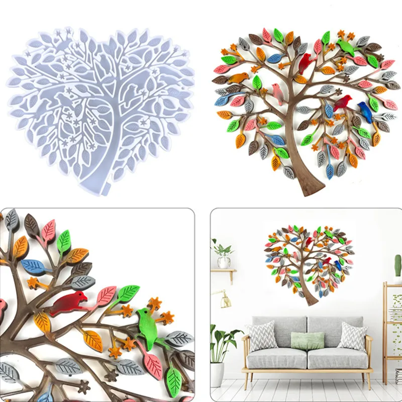 

Life Tree Pendant Crystal Epoxy Resin Mold DIY Love Life Tree Wall Pendant Decoration Heart-shaped Tree Silicone Mold