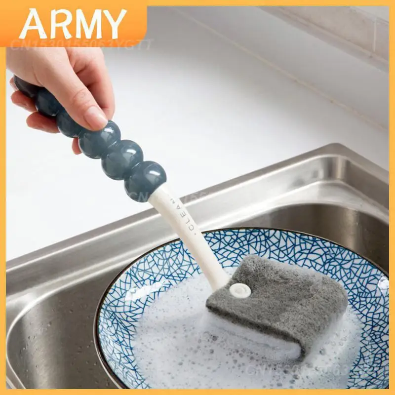 

Щетка из стальной проволоки с шариками для удаления масляных пятен, щетка для мытья посуды, длинная ручка, кухонная плита, чистящая ткань, инструмент для мытья, щетка для мытья