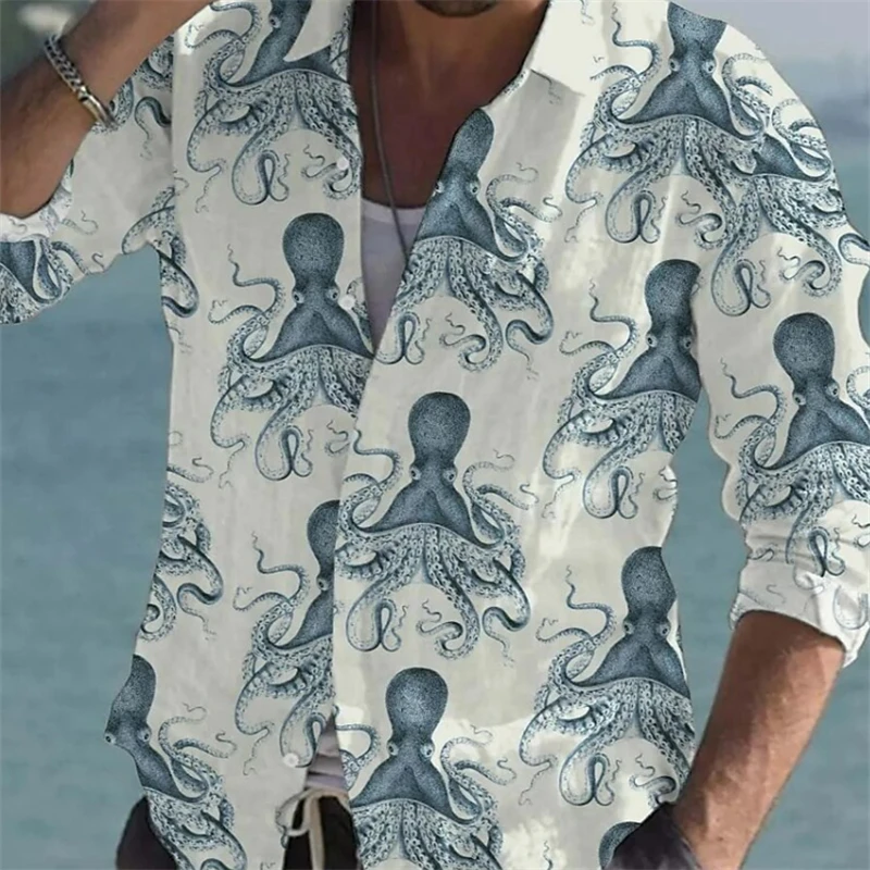 Мужская рубашка с рисунком Повседневная длинным рукавом и V-образным вырезом