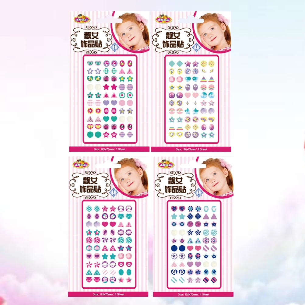 

4 Sheets Ear Stickers Lovely Reward Sticker Decorative Stickers for Girls