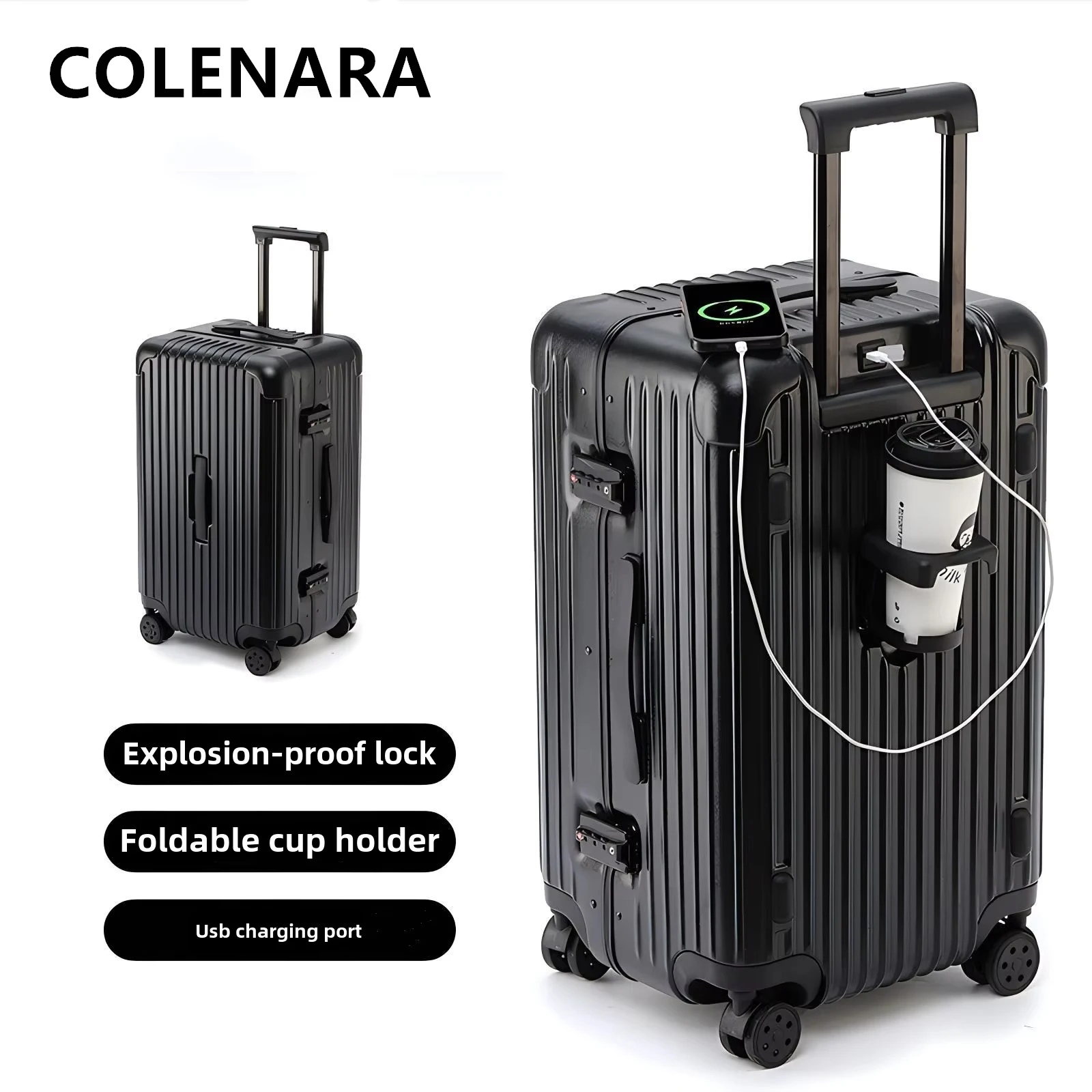 Фото Многофункциональный чемодан COLENARA 20 дюймов, 22 дюйма, 24 дюйма, 26 дюймов, USB-зарядка, посадочный ящик, большая вместительная тележка, универсальный чемодан на колесиках №4