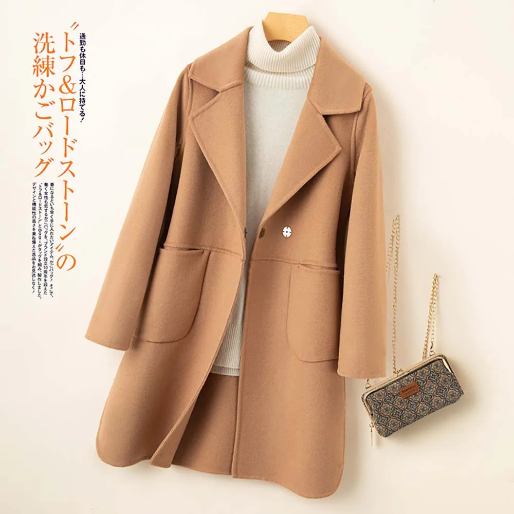 

Top Grade Business Women Wool Coats Autumn Winter Button-down Pockets Coats Long Section Woolen Trench Coat Luxury