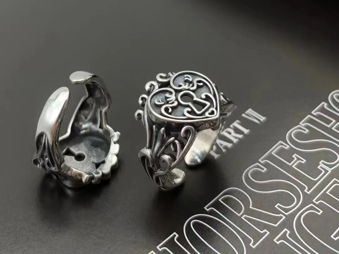 

Hot selling new heart-shaped open adjustable ring for men and women guarantee 100% S925 Sterling Silver Retro Thai Silver gift