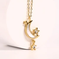 ins hot moon and star stainless steel fashion jewelry shell women pendant necklace inset cubic zirconia collar necklace gift