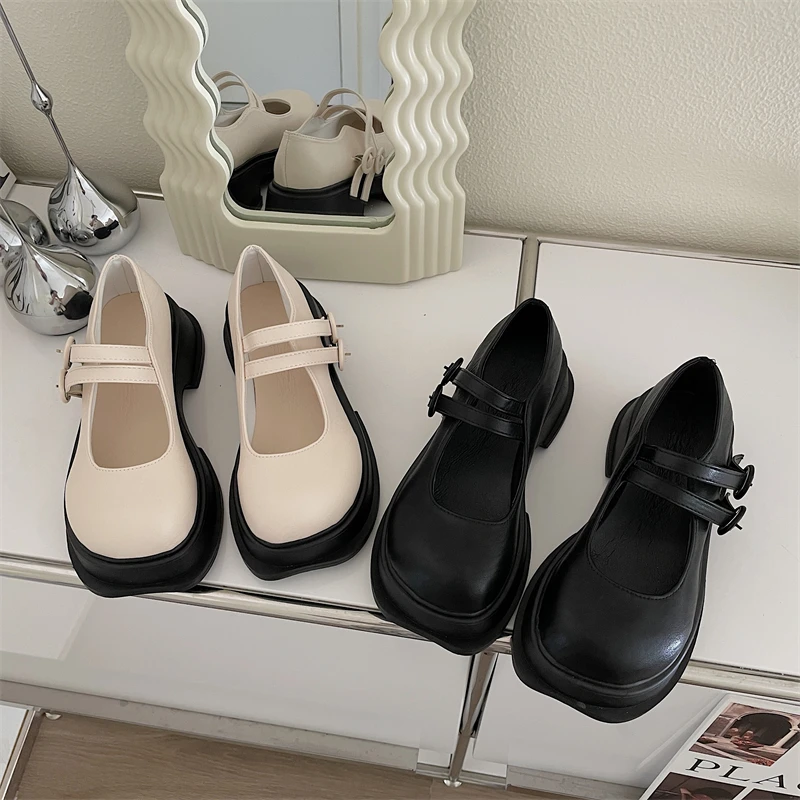 Women's Shoes Platform British Style Oxfords Soft Round Toe Clogs Preppy Leather Retro Mary Janes Med PU Basic Rubber Wedges