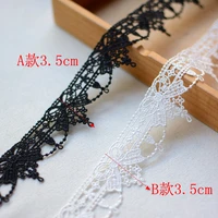 1yards wedding 3d flowers bow embroidery lace fabric sewing black white ribbon 3 5cm cotton guipure for dresses dentelle k026