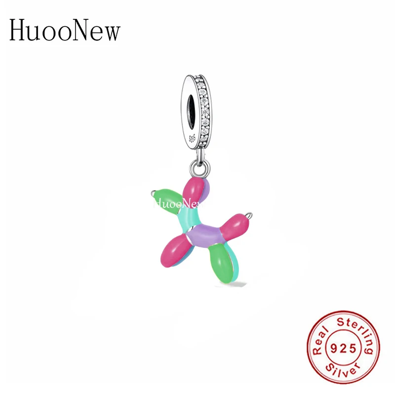 

Fit Original Pan Charms Bracelet 925 Sterling Silver Pink Green Purple Color Balloon Dog Bead For Making Women Wife Berloque DIY