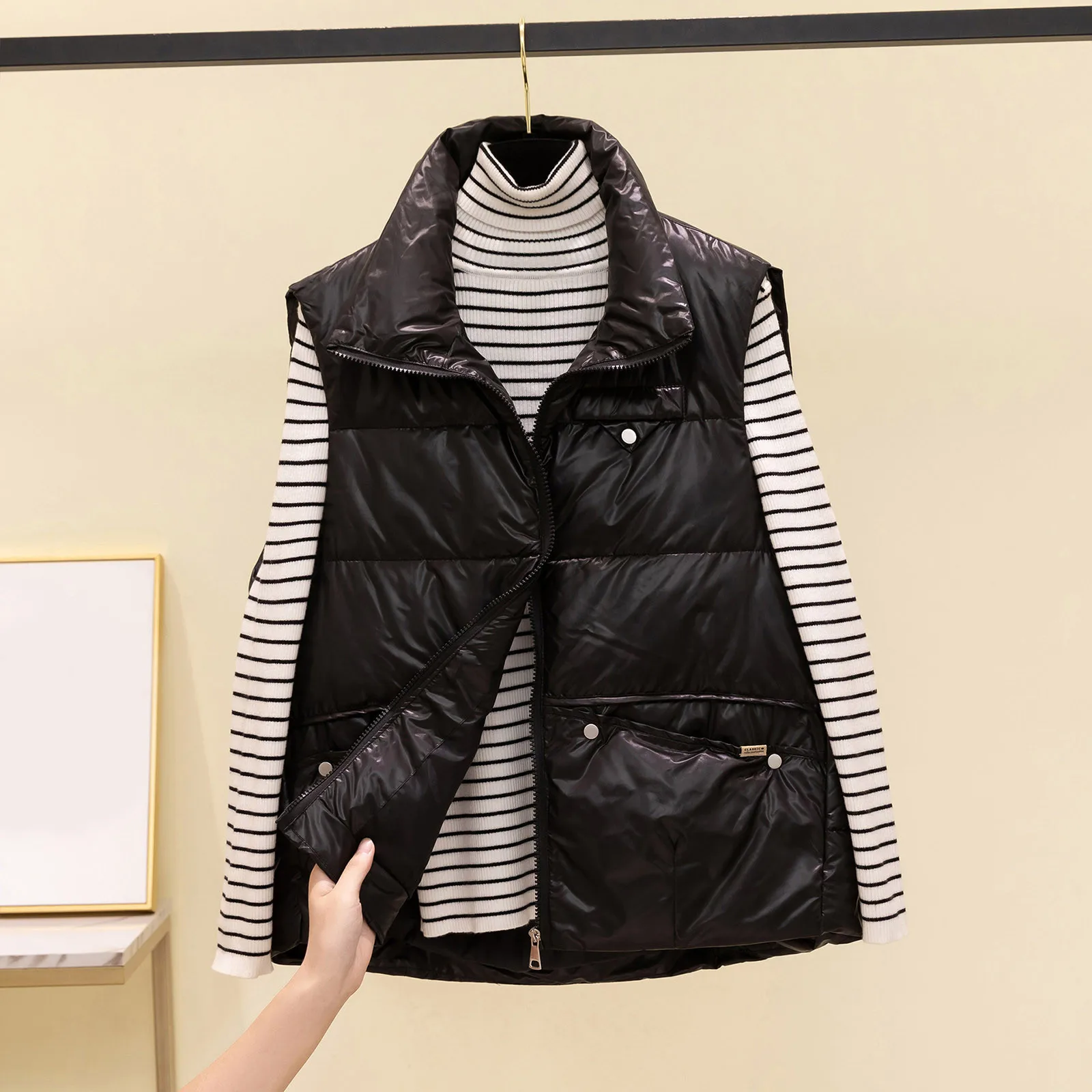 

Женский короткий пуховой жилет, однотонный стеганый жилет из искусственного пуха для осени и зимы