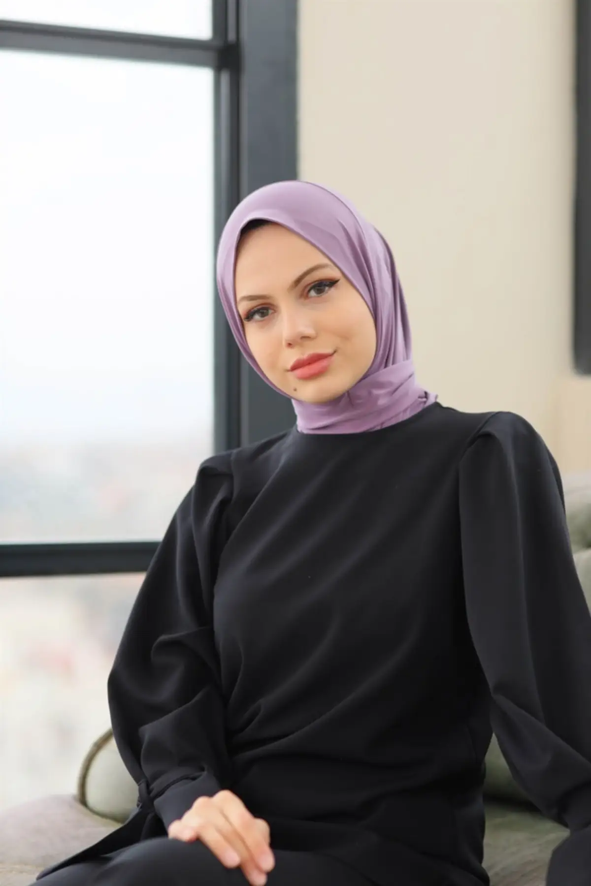 

Women Hijab Lilac Snaps Boyunluk Hijap Bone Pattern Scarf Shawl Square Polyester Hooded Wrinkling durable