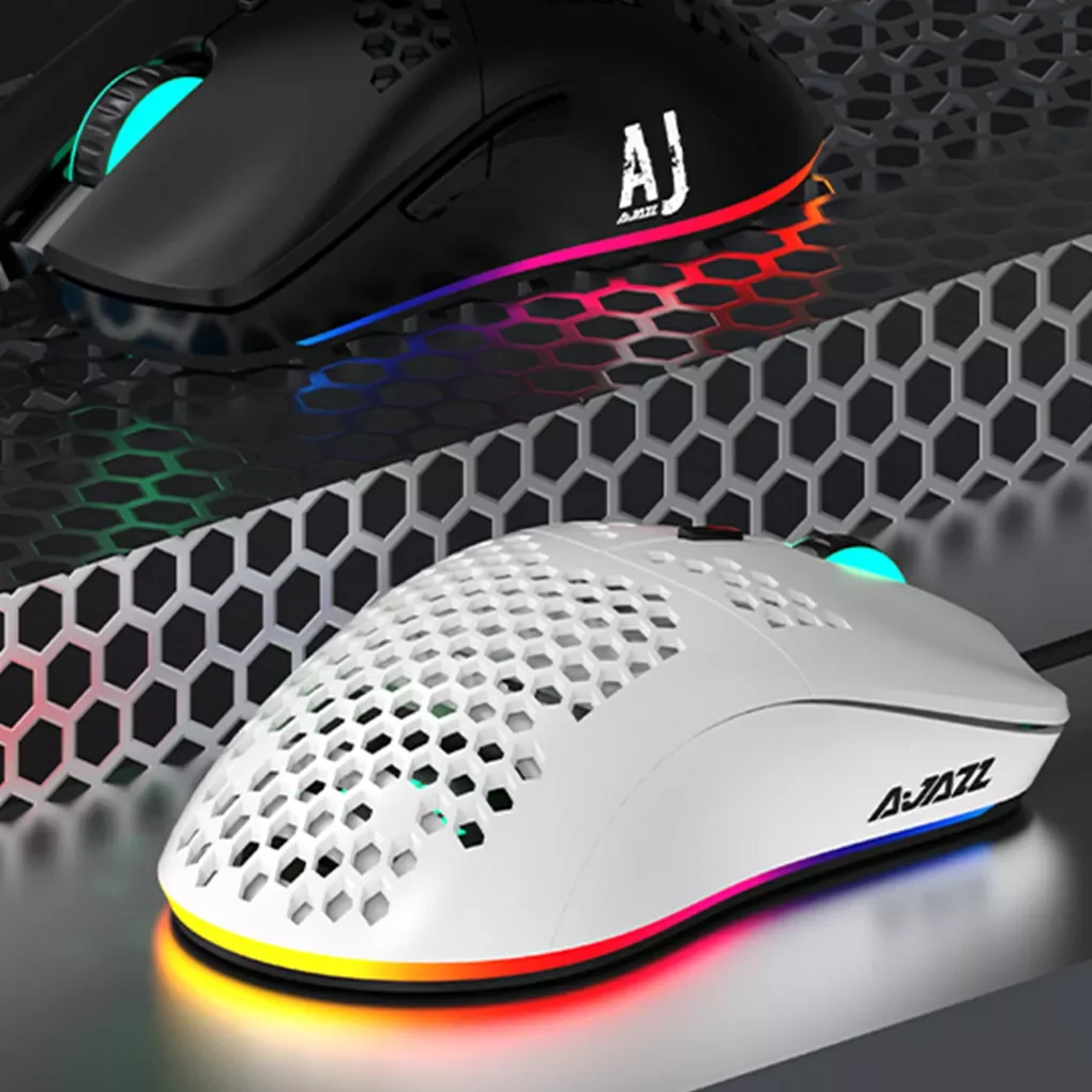 

Проводная игровая мышь Ajazz AJ390 для ноутбука, для дома, путешествий, полый дизайн, 7 кнопок, оптические мыши для Windows 7/8/10, белый/черный