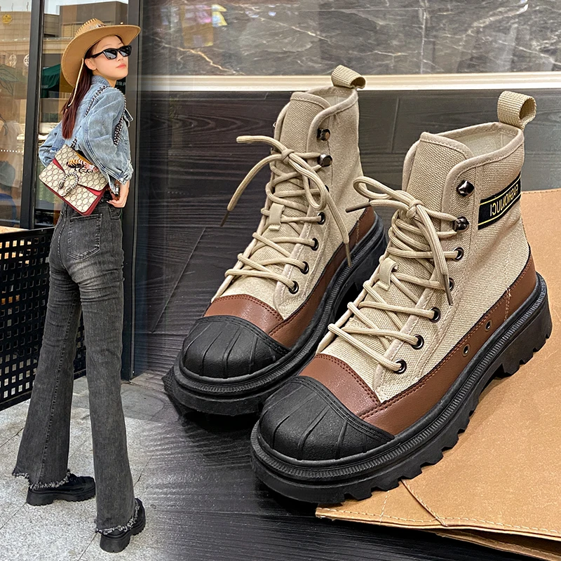 

STRONGSHEN New Women's Duck Boots Fashion Chunky Platform Non Slip Motorcycle Boots Breathable Punk Short Boots Botas Mujer