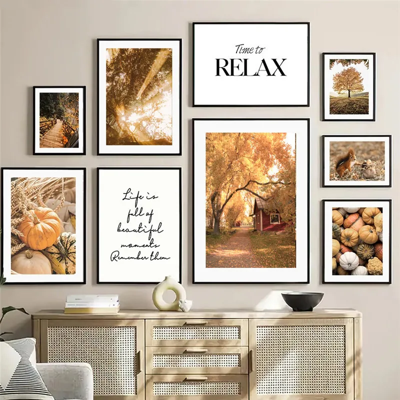 

Modern Autumn Pastoral Scenery Picture Canvas Painting Wall Art Pumpkin Landscape Poster and Print for Home Living Room Decor