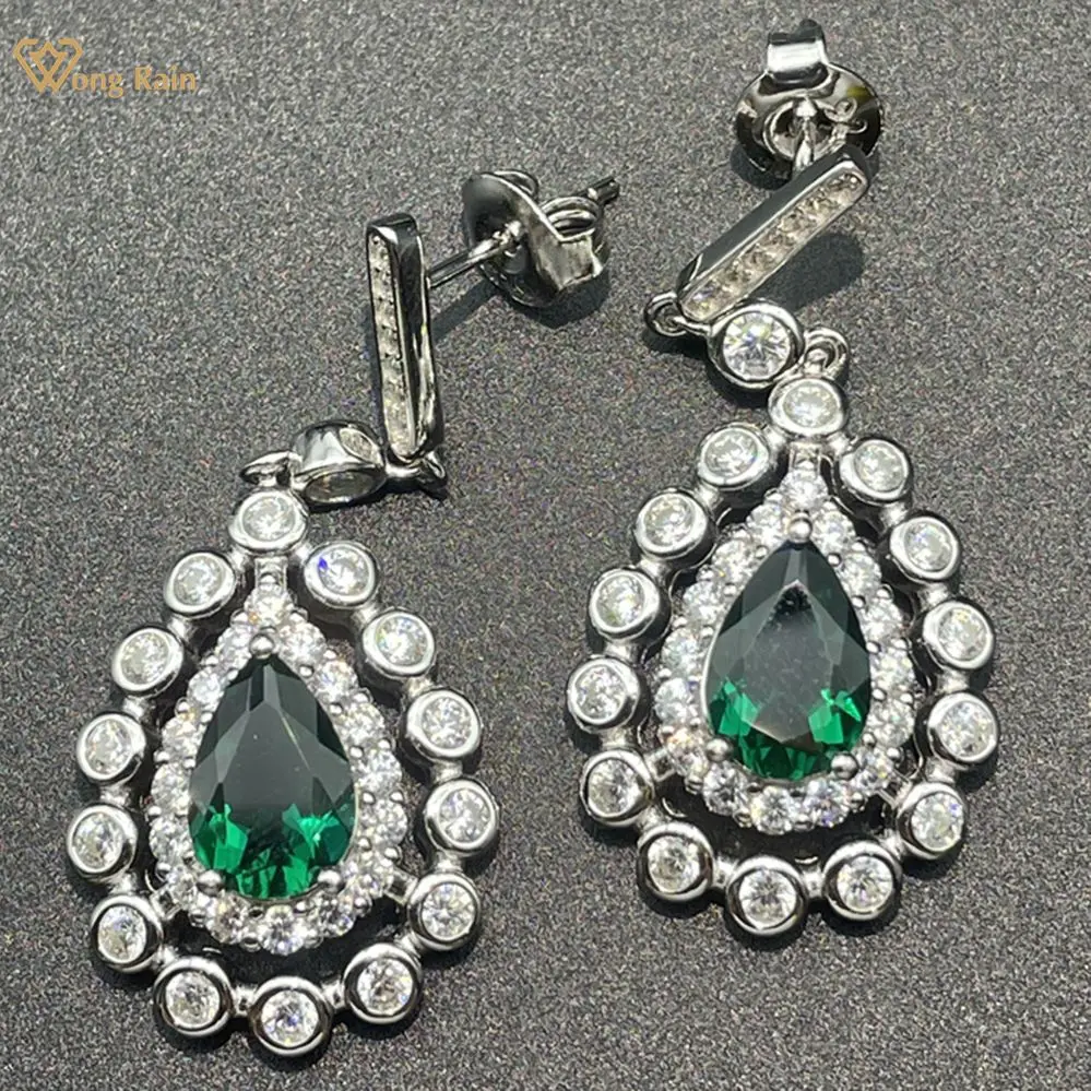

Wong Rain Vintage 925 Sterling Silver Crushed Ice Pear Cut 2ct Emerald Gem Created Moissanite Drop Dangle Earrings Fine Jewelry