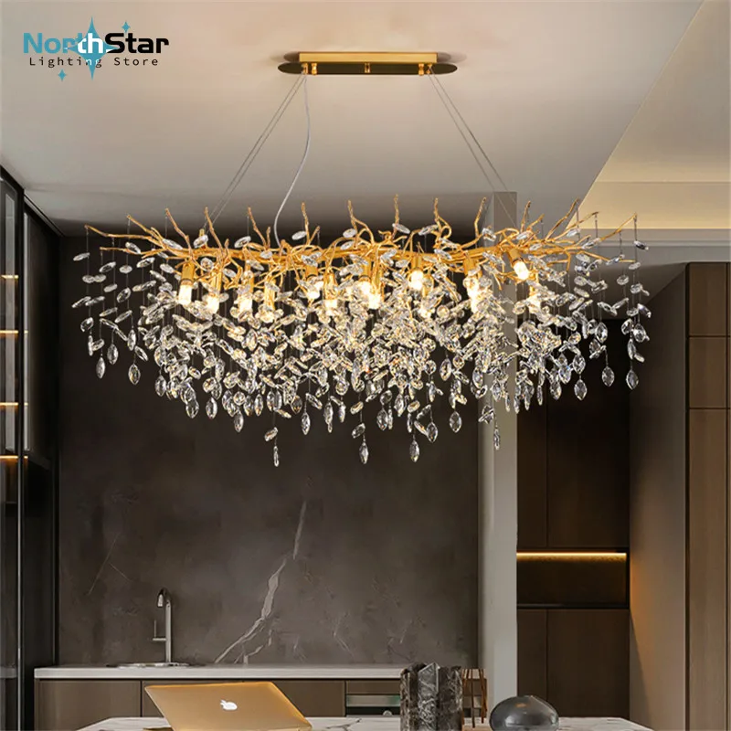 

Luxury Crystal Chandeliers for Dining Room Living Decor Gold Branch Led Hanging Lamp Large Light Fixture Art Designer Hotel Hall