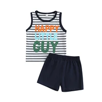 kids baby boys clothing shorts set striped letter print round neck sleeveless tank tops with elastic waist shorts summer outfit