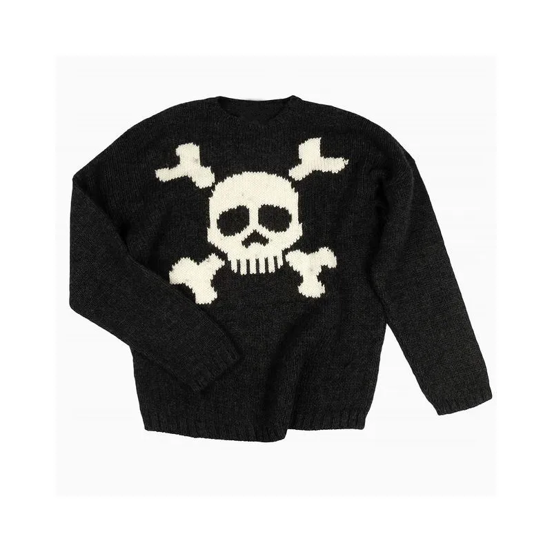 Gothic Sweater Skull Pattern Knitted Shirt Hip-hop Punk Men's Pullover Vintage Long-sleeved Tops Oversize Y2K Clothes 90s