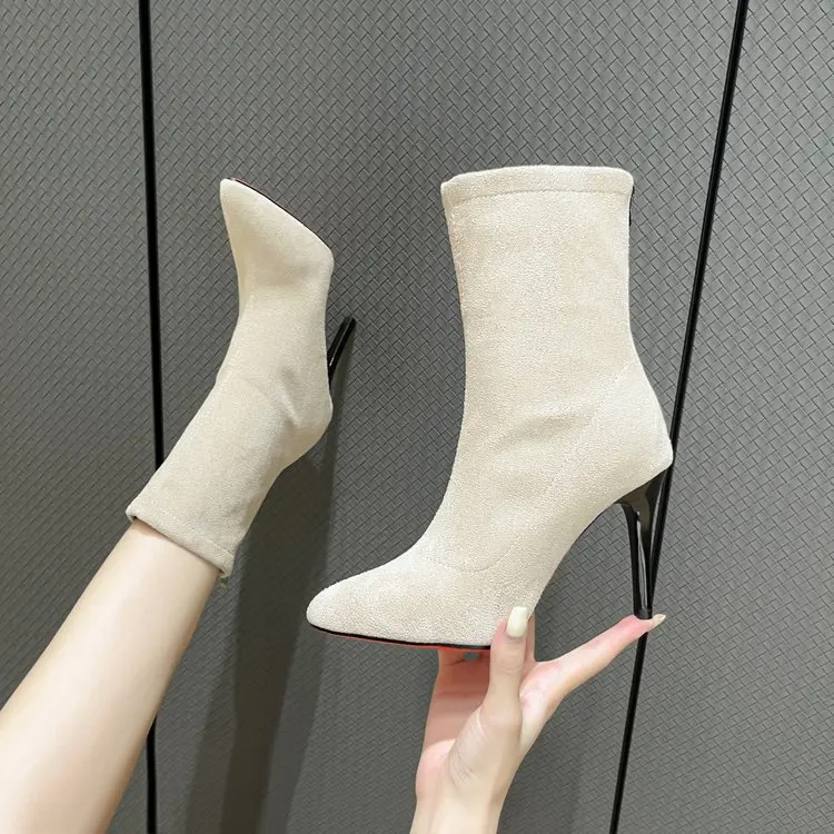 

Женские резиновые сапоги на молнии, пуанты, роскошная дизайнерская зимняя обувь, сапоги для женщин, дождь, высокий каблук, заостренный носок...