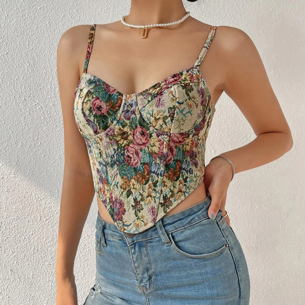 

Lal-Women Corset Camisole Tops Sleeveless Floral Vintage Tank Tops Club Sexy Bustier Crop Tops Female Streetwear