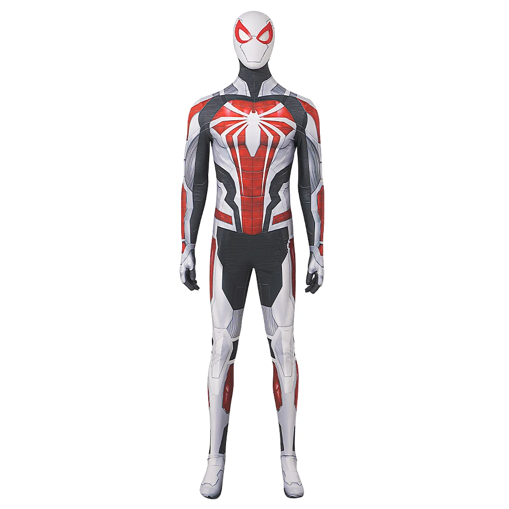 Spider 2099 White Cosplay for Men PS5 Suit Remastered Costumes Jumpsuit Bodysuit Headgear Halloween Christmas Carnival Party