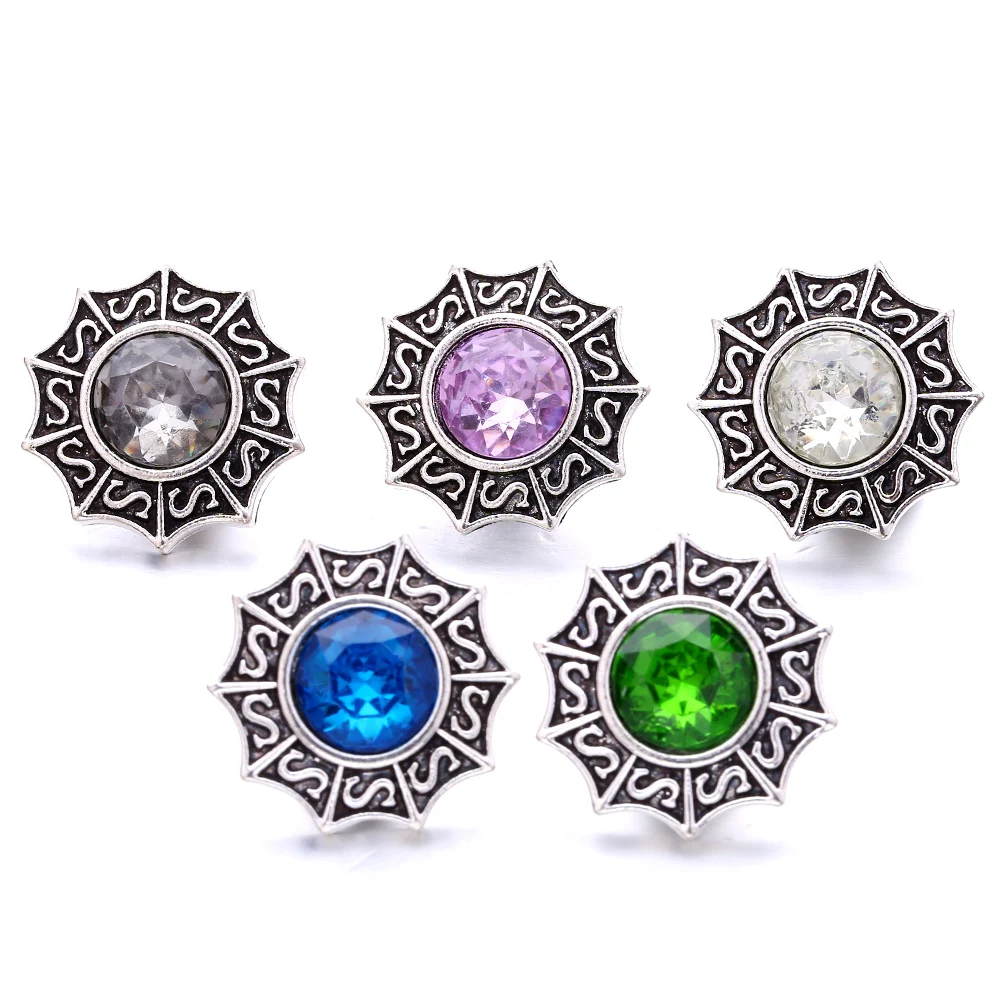 30pcs Retro Snap Button Jewelry Rhinestone Metal 18mm Snap Buttons Fit Bracelet Necklace