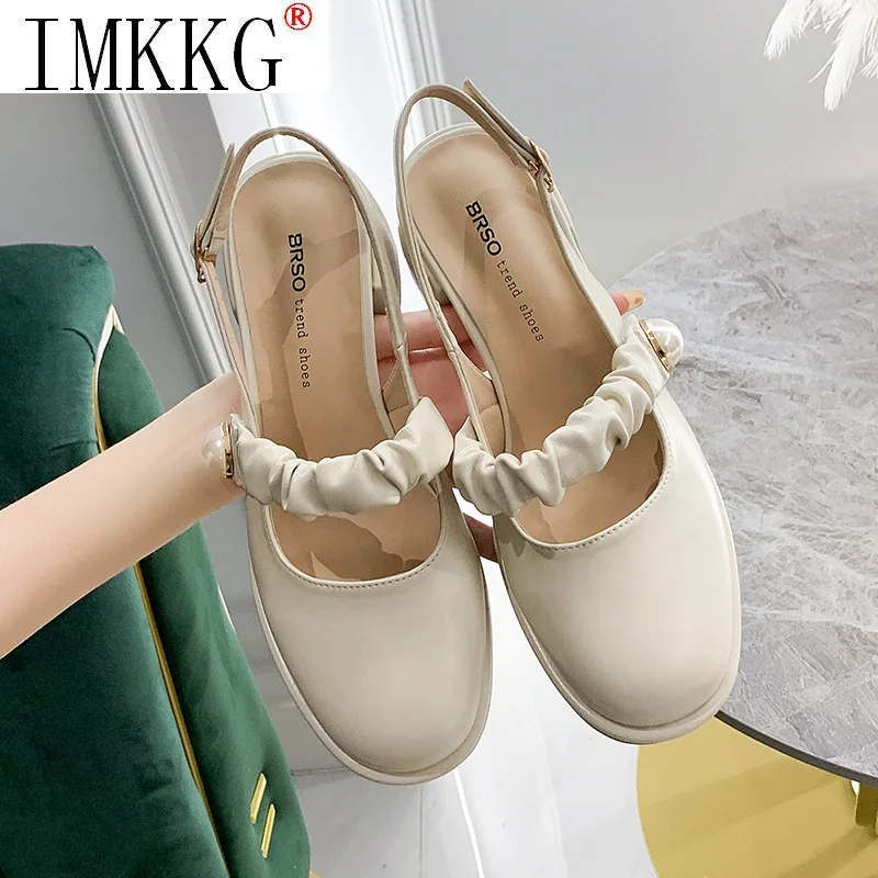 Женские Плиссированные сандалии Мэри Джейн Зеленые босоножки с круглым носком