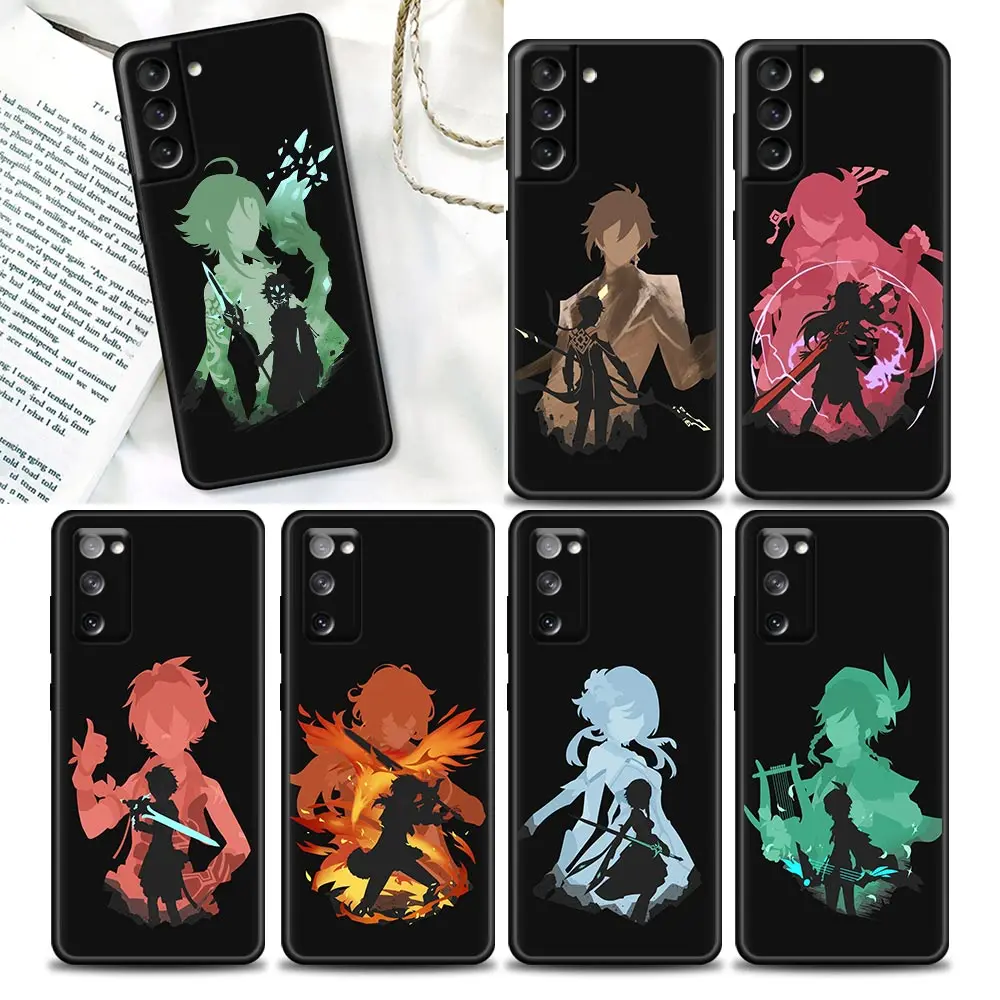 

Genshin Impact Anime Phone Case For Samsung Galaxy S20 S21 FE S10 S9 S8 S22 Plus Ultra 5G S10e Lite Luxury Case Black Soft Cover