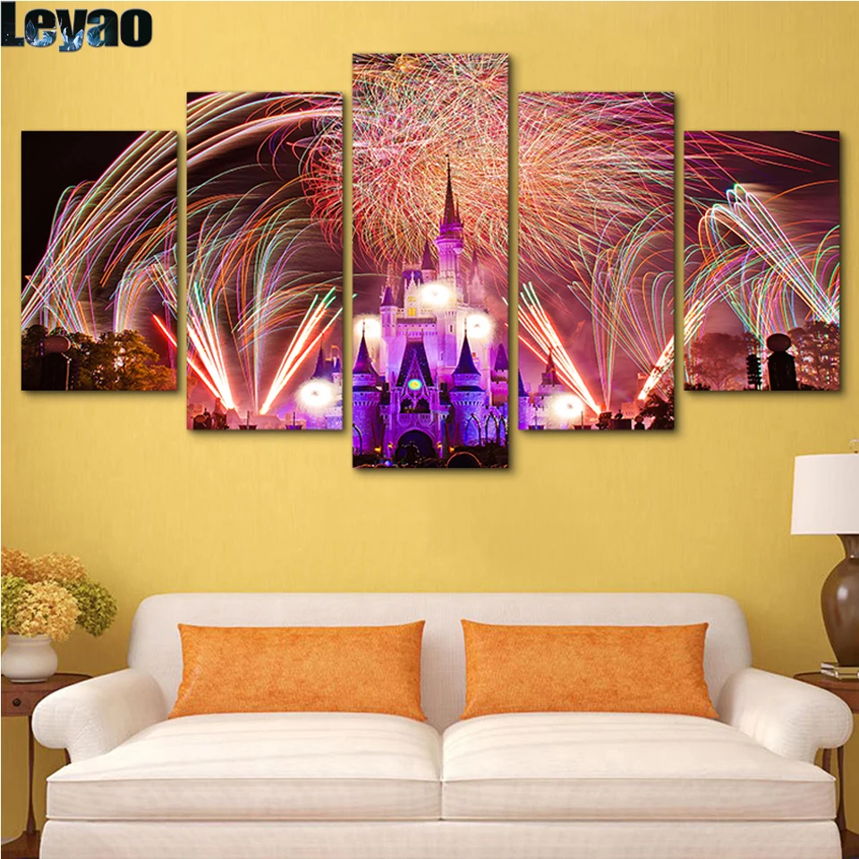 

Алмазная картина «сделай сам» disney 5d, 5 шт., мультяшный замок, фейерверк, пейзаж, алмазная вышивка, декор для гостиной, настенная мозаика