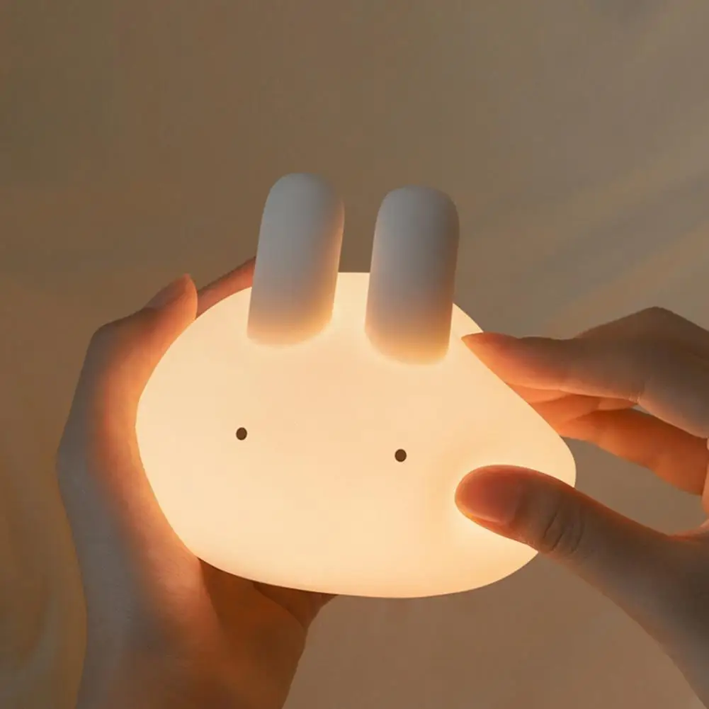 

LED Night Light Rechargeable Soft Lighting Flicker Free Adorable Appearance Timer Function Dimmable Silicone Cartoon Bunny LED B