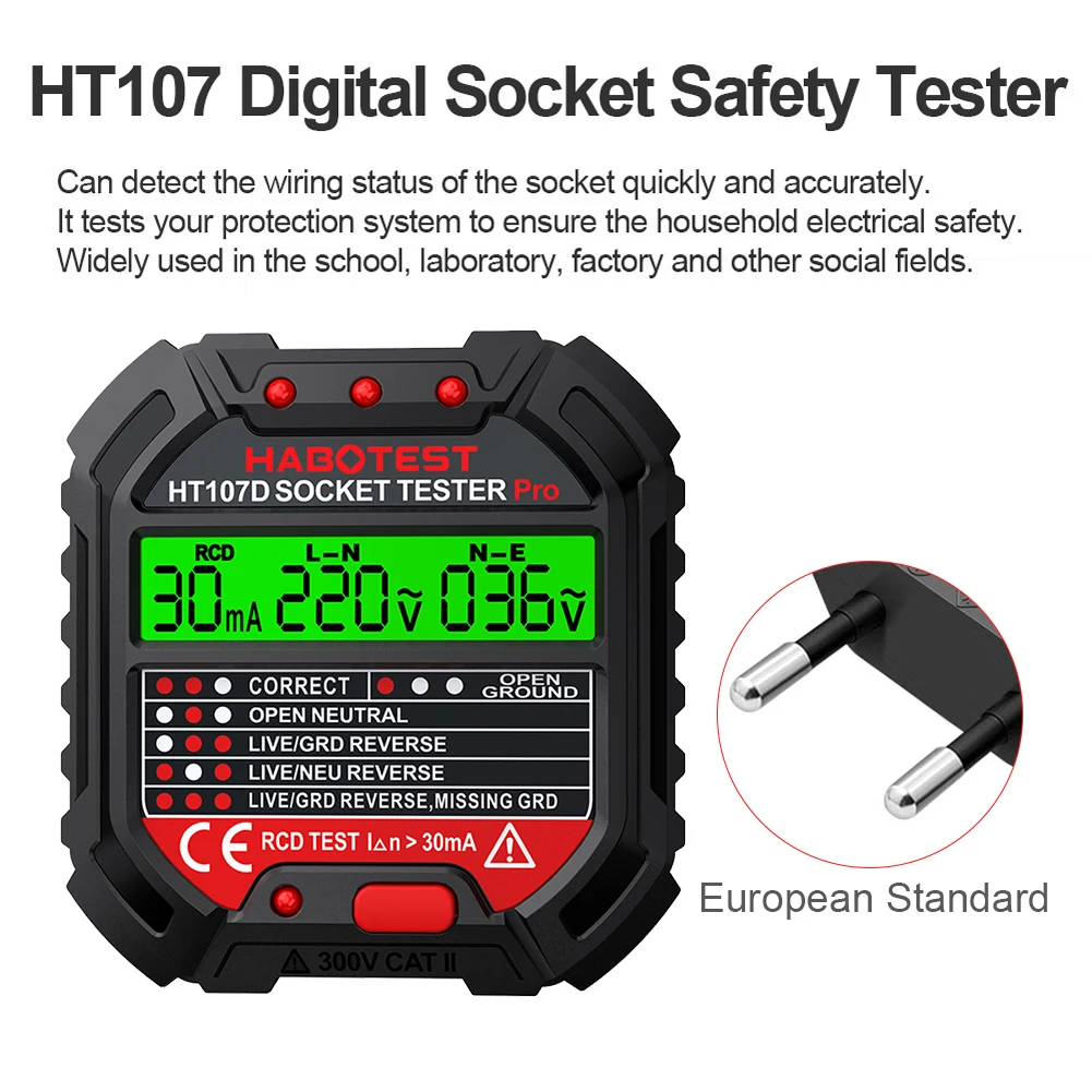 

Автоматическая розетка, интеллектуальный датчик с дисплеем, стандартный тестер с вилкой для тестовой розетки для электрического обслуживания