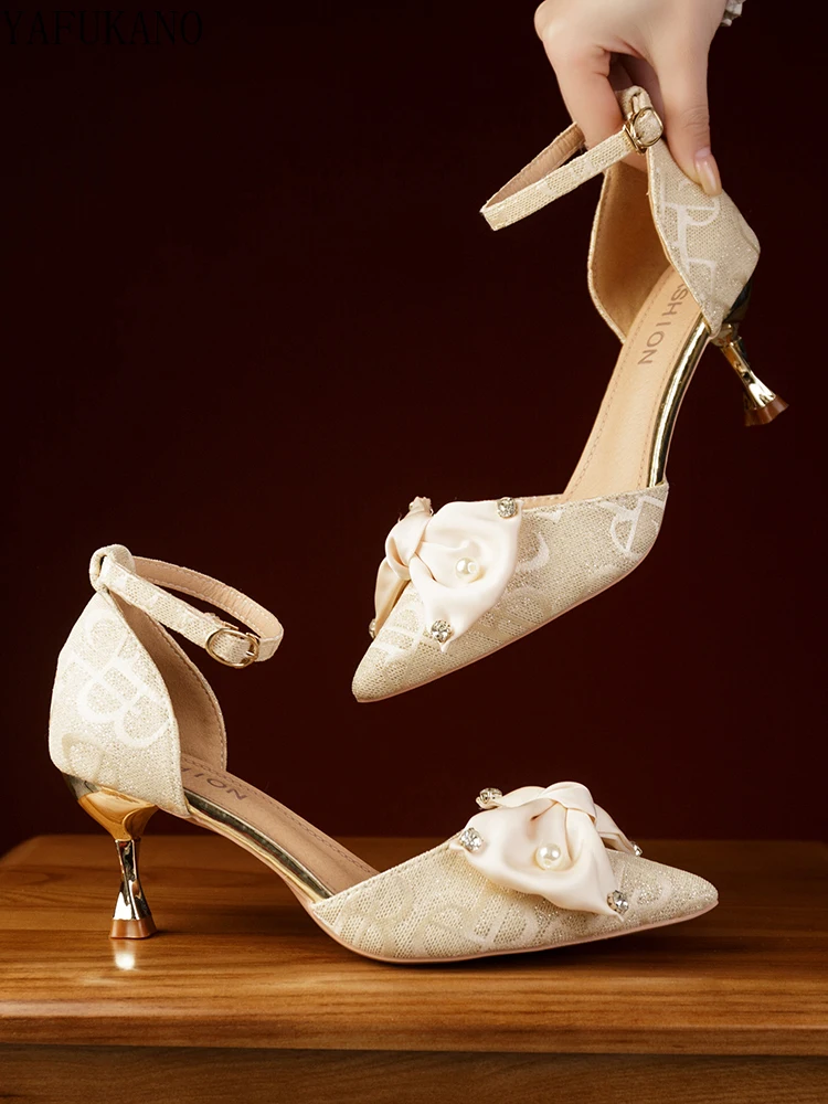 

Sweet Butterfly-knot High Heels Summer Stiletto Fairy Style 2022 Mid Hollow Baotou Ankle Buckle Fashion Sandals Women Pumps