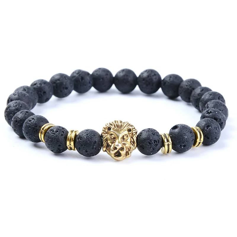 

Fashion Obsidian Lion Head Charm Bracelets Men Lava Stone Zircon Prism Bracelets & Bangles for Women New Friendship Jewelry Gift