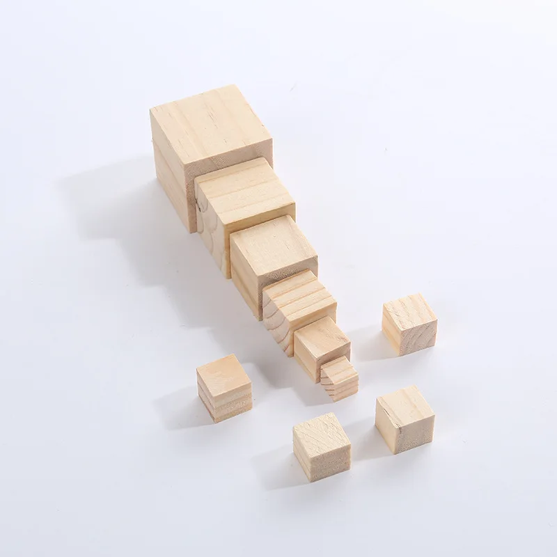 12Pcs/Lot  2 cm - 5 cm Wooden Cube Solid DIY Unfinished Wood Square Blocks Crafts for Puzzle Making Building Model DIY Crafts
