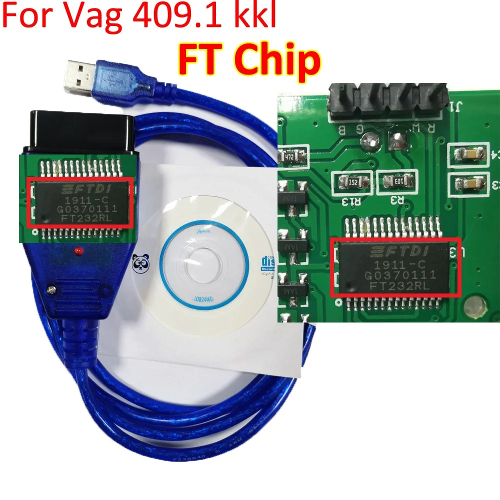

Высококачественный Сканер для VAG KKL, диагностический кабель с интерфейсом USB 409 и чипом FTDI FT232RL для va g 409 kkl OBD2