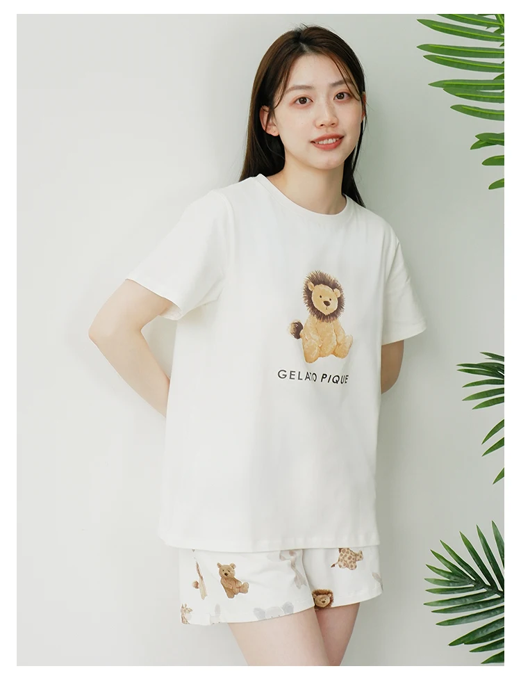 Tops Bottoms New Arrivals Room Wear Gelato Pique Summer Women's Pajamas Suit T-shirt Rabbit Lion Pattern