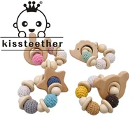 kissteether 1pc baby wooden teether baby rattle crochet beads gifts for new year teething bracelet food grade teether safe toys