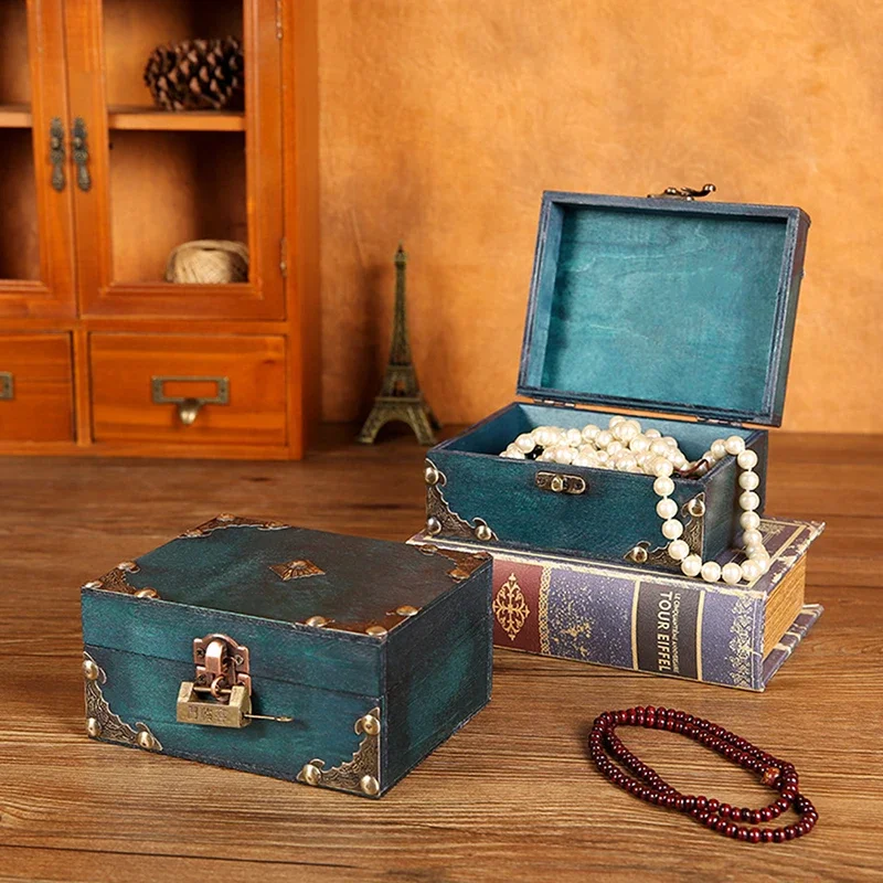

Деревянная шкатулка с замком-брелком для хранения ювелирных изделий, винтажная шкатулка для украшений, декоративный деревянный органайзер для драгоценностей
