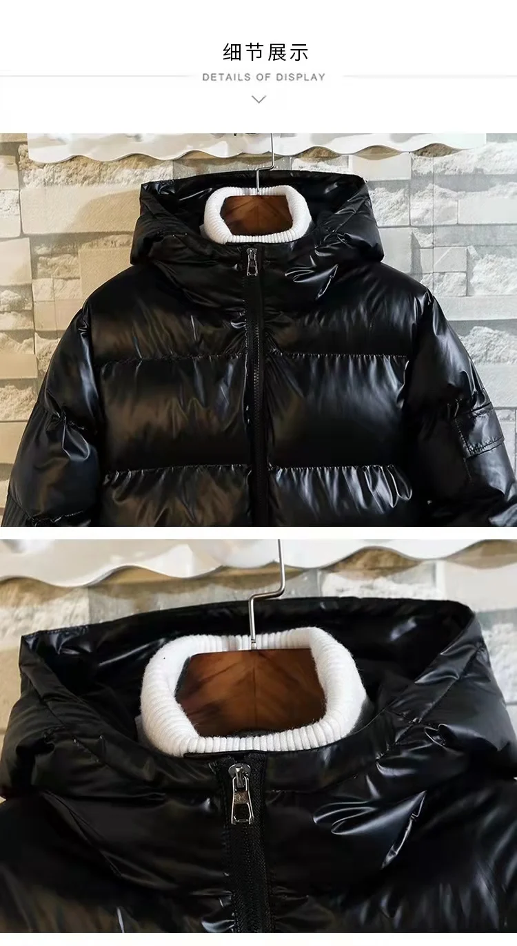 men clothing silver shiny cotton coat Man jacket winter thick coat plus fat large size medium and long hooded jackets