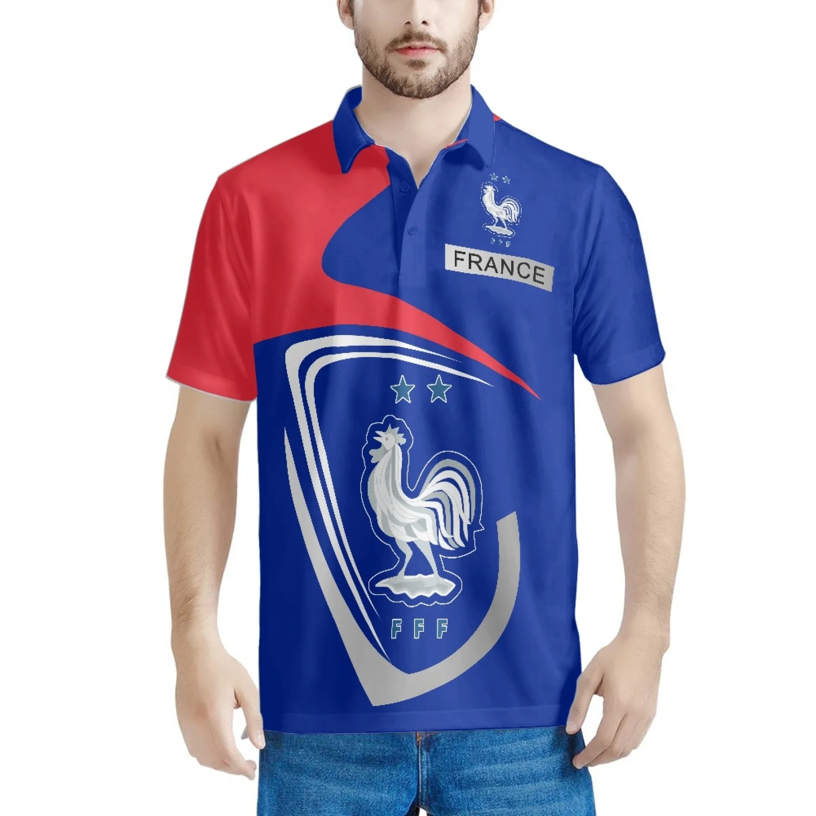 

Рубашка-поло мужская с принтом татуировок, Повседневная Блузка с коротким рукавом, с французским флагом, синяя белая красная, лето 2022