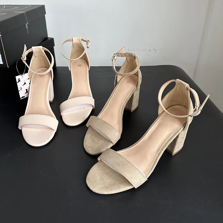 

Size 36-42 Oversized Sandals Women High Heels Summer 2023 Suede Thick Heel Shoes Buckle Fashion Versatile Solid Color Sandals