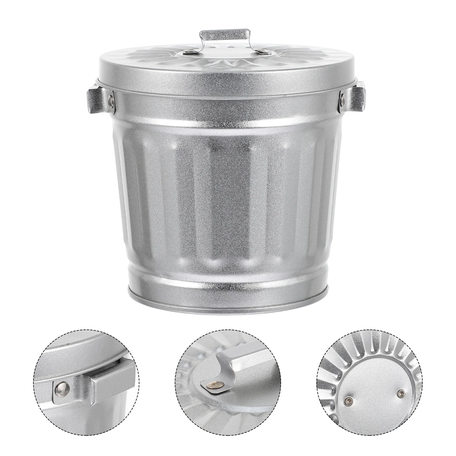 

Metal Trash Can Small Lid Containers Lids Bathroom Wastebasket Mini Outdoor Desktop