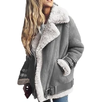 deerskin lamb coat winter female locomotive warm lapel zipper motorcyclist motorcycle pilot jacket outwear