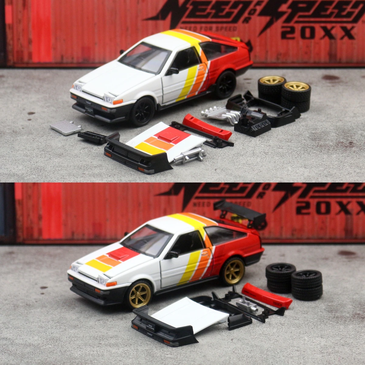 Фото Масштабная модель гоночного автомобиля Toyota AE86 Sprinter Trueno 1/37, сборный набор CCA, литая миниатюра с свободными колесами, коллекционный подарок для мальчиков №3