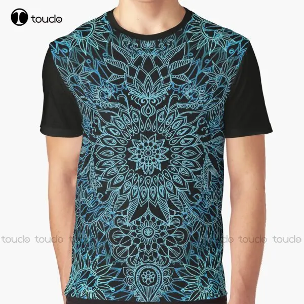 

Black, Teal & Aqua Protea Doodle Pattern Graphic T-Shirt Digital Printing Tee Shirts Streetwear Xxs-5Xl New Popular Unisex